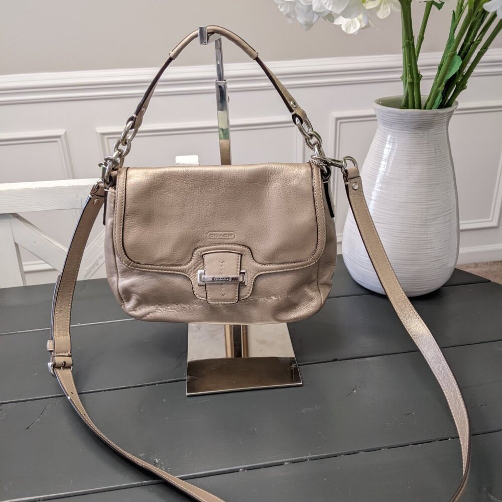 Coach Taylor Flap Shoulder Crossbody Bag F25206 - Gold Champagne Leather